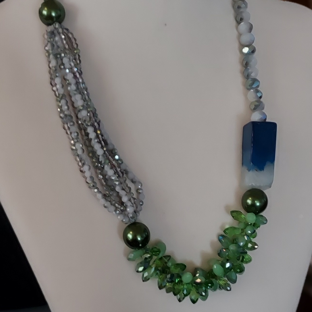 Vibrant Green and Blue Stone Necklace with Organic Design